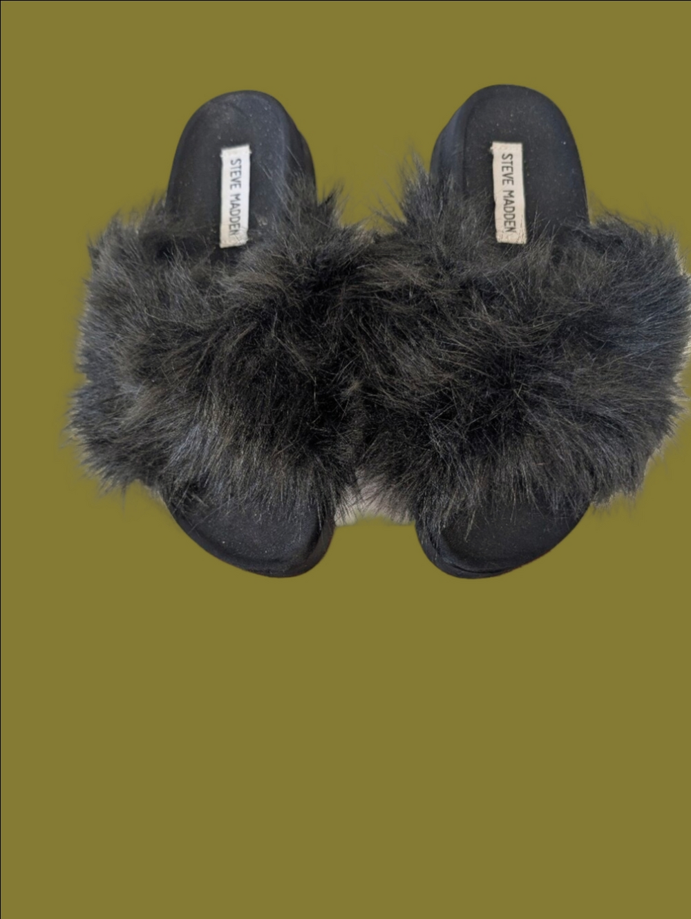 Slippers Steve Madden Slipper Black Faux Fur Slide Slippers Size 7 New